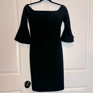 Soprano Black Off Shoulder Bell Sleeve Sheath Cocktail Dress M